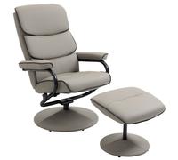 HOMCOM Faux Leather Recliner Chair w/ Ottoman Swivel Lounge Seat - Grey - PU, Sponge, Steel