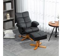 HOMCOM Recliner Chair and Footstool PU Leather Wooden Base Black
