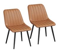 HOMCOM Faux Leather Upholstered Kitchen Chairs, Modern Dining Chairs Set of 2 with Metal Legs for Dining Room, Brown