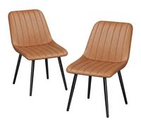 HOMCOM Faux Leather Upholstered Kitchen Chairs with Metal Legs, Brown