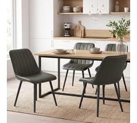 HOMCOM Faux Leather Upholstered Kitchen Chairs with Metal Legs, Grey
