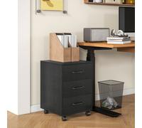HOMCOM File Cabinet with 3 Drawers, Under Desk Mobile Filing Cabinet Black