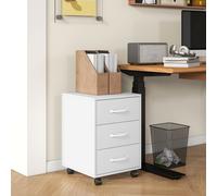 HOMCOM File Cabinet with 3 Drawers, Under Desk Mobile Filing Cabinet White HOMCOM White