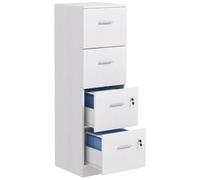 HOMCOM File Cabinet with 4 Drawers for Home Office, Vertical Filing Cabinet with Lock, Adjustable Hanging Bar for A4 and Letter Size, Ash Wood-Effect White