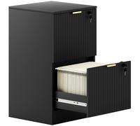 HOMCOM Filing Cabinet, Fluted Vertical File Cabinet with 2 Lockable Drawers and Hanging Rails, Black