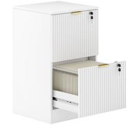 HOMCOM Filing Cabinet, Fluted Vertical File Cabinet with 2 Lockable Drawers and Hanging Rails, White