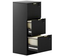 HOMCOM Filing Cabinet, Fluted Vertical File Cabinet with 3 Lockable Drawers and Hanging Rails, Black
