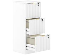 HOMCOM Filing Cabinet, Fluted Vertical File Cabinet with 3 Lockable Drawers and Hanging Rails, White