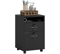 HOMCOM Filing Cabinet, Mobile File Cabinet with 2 Lockable Drawers, Office Home Organiser on Wheels for A4, Letter-Size File Folders, Mobile Printer with Open Shelf, Black