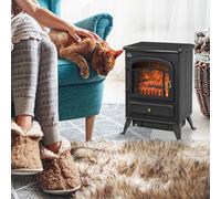 HOMCOM Fireplace Electric Heater Metal Log Burning Flame Effect Living Room Stove 1850W in Black HOMCOM Black