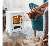 Homcom Fireplace Stove Heater Log Burning Flame Electric 950/1850W Living Room In White White