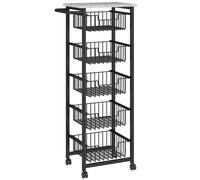 HOMCOM Five Basket Mobile Kitchen Island, with Brakes - Grey/Black
