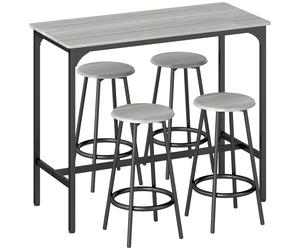 HOMCOM Five-Piece Industrial-Style Bar Table Set - Grey/Black Aosom UK