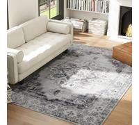 Area Rug Grey 290x200cm Vintage Floral Flannel Non-Slip Machine-Washable Plush.