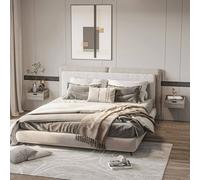 HOMCOM Floating Nightstand Set of 2, Nightstand with Drawer, Grey - Grey