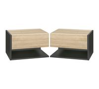 HOMCOM Floating Bedside Table Set of 2, Wall Mounted Bedside Cabinet with Drawer and Open Shelf, Modern Nightstand for Bedroom, 46 x 30 x 30 cm, Oak Tone