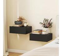 Homcom Floating Bedside Table Set Of 2, Wall-Mounted Nightstand, Black