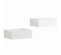 HOMCOM Floating Bedside Table Set of 2, Wall-Mounted Nightstand with High Gloss Finish & Storage Drawer, White