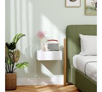 HOMCOM Floating Bedside Table, Wall-Mounted Side Table for Bedroom, White