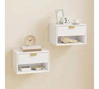 Homcom Floating Bedside Tables Set Of 2 With Fluted Drawer Open Shelf In White White 40cm x 30cm