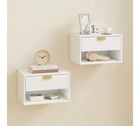 Homcom Floating Bedside Tables Set Of 2 With Fluted Drawer Open Shelf White