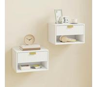 HOMCOM Floating Bedside Tables Set of 2 with Fluted Drawer Open Shelf - White