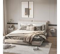 HOMCOM Floating Nightstand Set of 2, Nightstand with Drawer, Grey