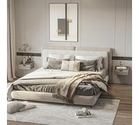 HOMCOM Floating Bedside Table Set of 2, Nightstand with Drawer in Grey HOMCOM Grey