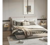 HOMCOM Floating Nightstand Set of 2, Nightstand with Drawer, Grey - Natural wood finish