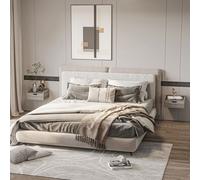 HOMCOM Floating Nightstand Set of 2, Nightstand with Drawer in Grey HOMCOM Grey