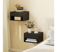 Homcom Floating Nightstands Set Of 2, Bedside Table W/ Drawer And Open Shelf In Black Black