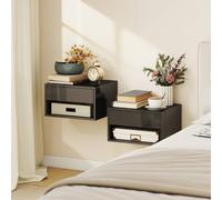 Homcom Floating Nightstands Set Of 2, Bedside Table W/ Drawer And Open Shelf In Black Black One Size