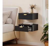 Homcom Floating Nightstands Set Of 2 Bedside Tables W/ Wave Drawer Black