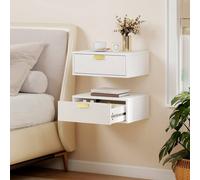 HOMCOM Floating Nightstands Set of 2 Bedside Tables w/ Wave Drawer in White HOMCOM White
