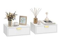 (White) HOMCOM Floating Nightstands Set of 2 Bedside Tables w/ Wave Drawer