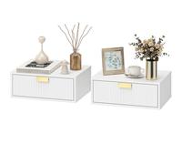 Homcom Floating Nightstands Set Of 2 Bedside Tables W/ Wave Drawer White
