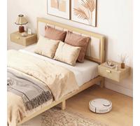 Homcom Floating Nightstands Set Of 2 Bedside Tables W/ Wave Drawer Oak