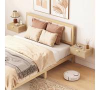 Homcom Floating Nightstands Set Of 2 Bedside Tables W/ Wave Drawer Oak