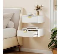 (White) HOMCOM Floating Nightstands Set of 2 Bedside Tables w/ Wave Drawer