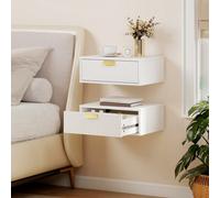 Homcom Floating Nightstands Set Of 2 Bedside Tables W/ Wave Drawer White