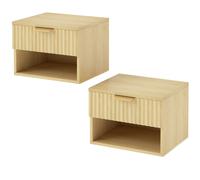 HOMCOM Floating Nightstands Set of 2, Wall Mounted Bedside Tables, Oak