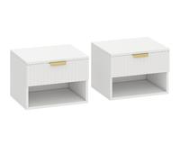HOMCOM Floating Nightstands Set of 2, Modern Wall Mounted Bedside Tables with Fluted Drawer and Open Shelf for Bedroom, White