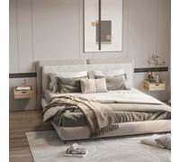 HOMCOM Floating Nightstands Set of 2, Wall Mounted Bedside Table with Storage Drawer for Bedroom, Natural