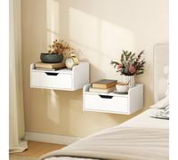 HOMCOM Floating Nightstands Set of 2, Nightstand with Drawer - White - 40W x 30D x 19.5H cm - Set of 2