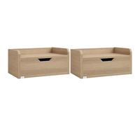 HOMCOM Floating Bedside Table Set Of 2, Natural, Brown