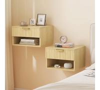 HOMCOM Floating Nightstands Set of 2, Wall Mounted Bedside Tables, Oak