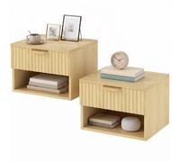 HOMCOM Floating Nightstands Set of 2, Wall Mounted Bedside Tables, Oak