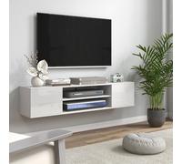 HOMCOM Floating Tv Unit For 60'' Tvs W/ Shelves And Cabinets, White, Clear