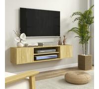 HOMCOM Floating TV Unit for 60" TVs W/ Shelves and Cabinets, Grey - Natural wood finish