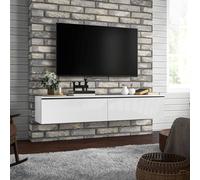 HOMCOM Wall Mounted TV Stand Unit with Storage and High Gloss Effect, White, White